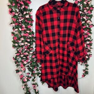 Buffalo Plaid Red/Black Checkered Button Down Dress Women’s XL Casual Outcoof